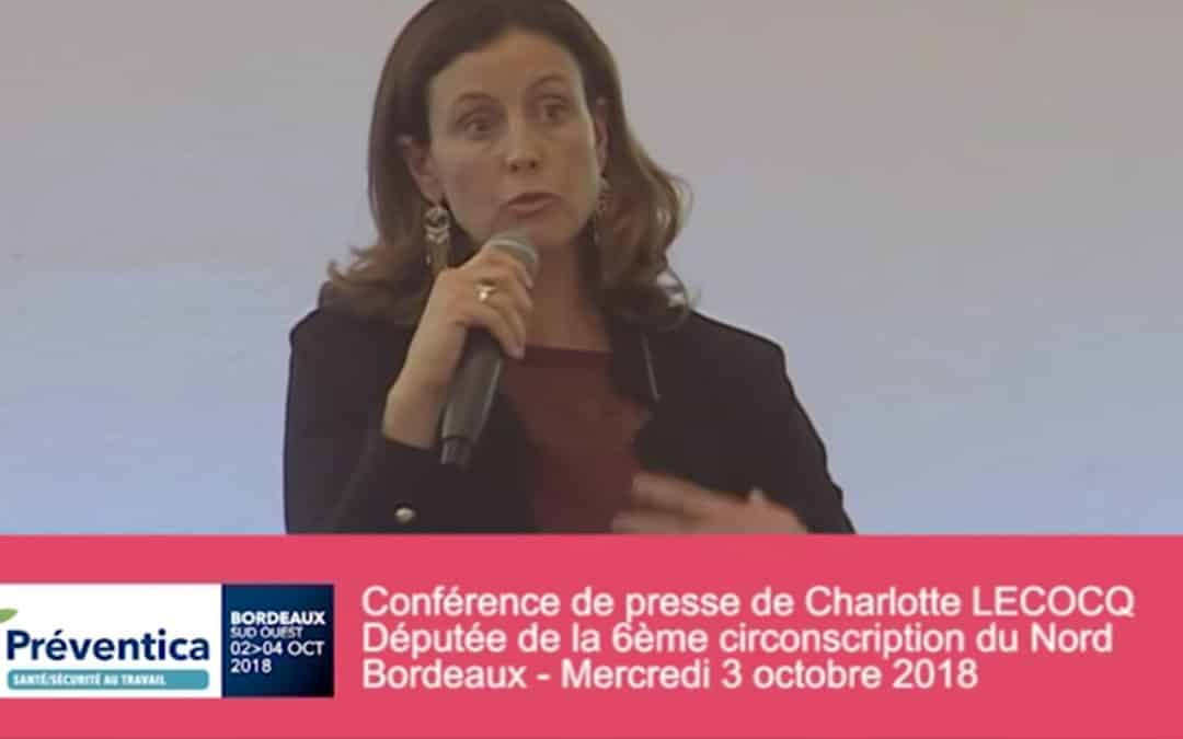 Conférence de presse de Charlotte Lecocq au salon Préventica de Bordeaux